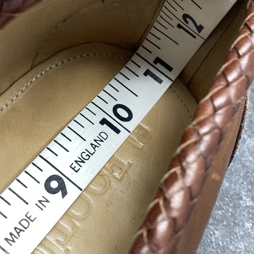 Vintage FootJoy Brown Leather Loafers Mens 10 C Woven Accent 77749 Made In USA